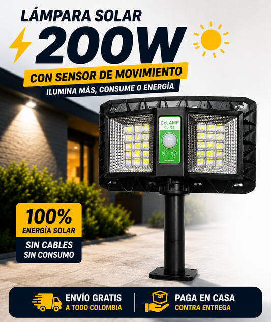 Lámpara Solar 200W Con Pedestal ILUMINACIÓN CONTINUA